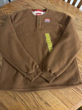Coleman Brown Ribbed Crewneck Henley Sweatshirt